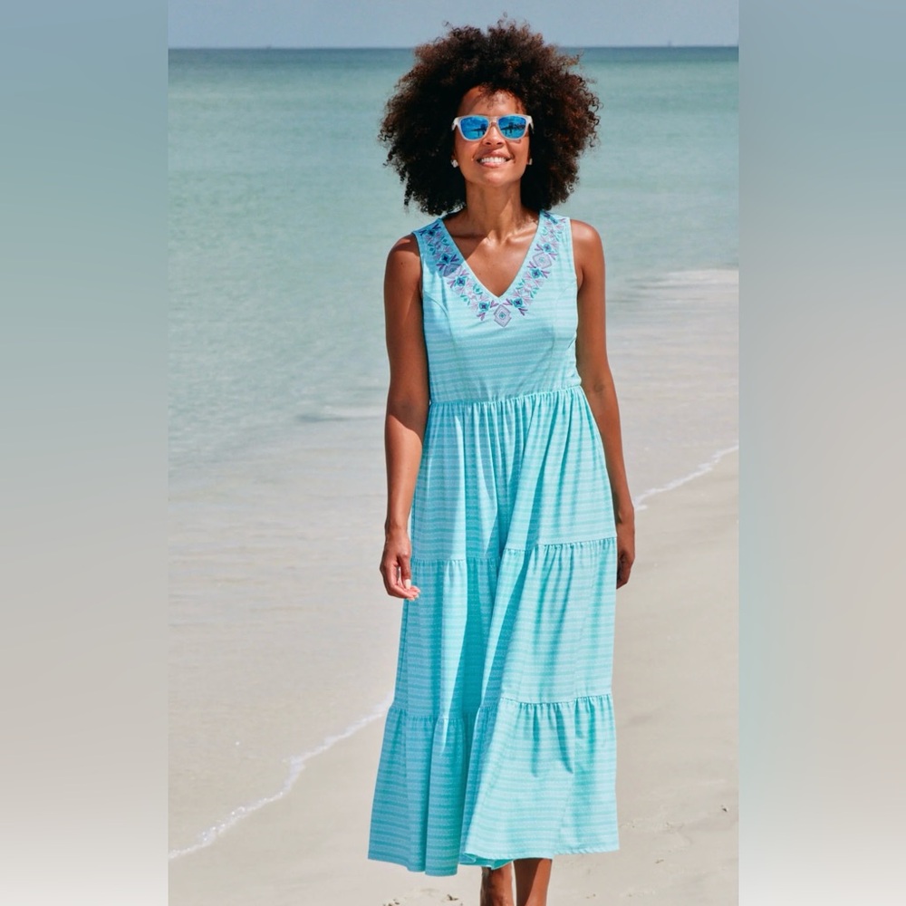 CABANA LIFE XL(14) Flowy Naples Embroidered Tiered Maxi Dress/Cover-up NWT